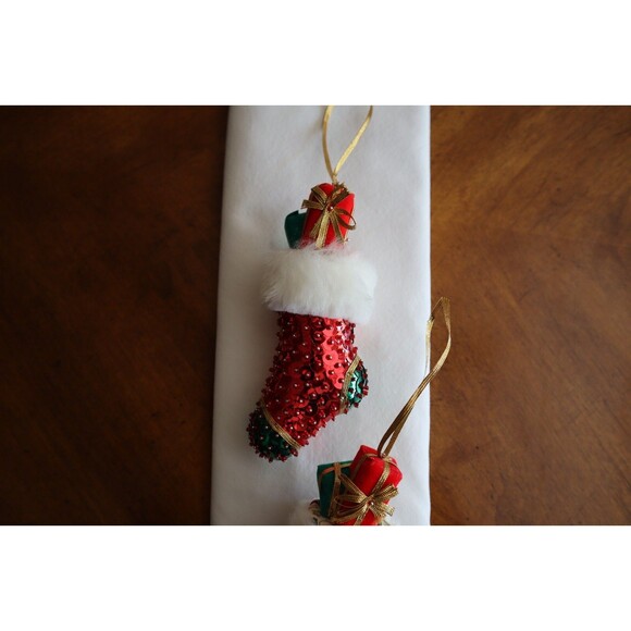 Vtg Lot of 2 Handmade Sequin Beaded Boot Stocking Christmas Ornaments Sulyn - Picture 12 of 12